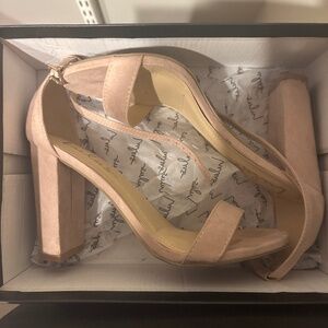 Lulus pink block heels.